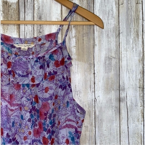 American Eagle Purple Floral Sheer Tank - Picture 3 of 5